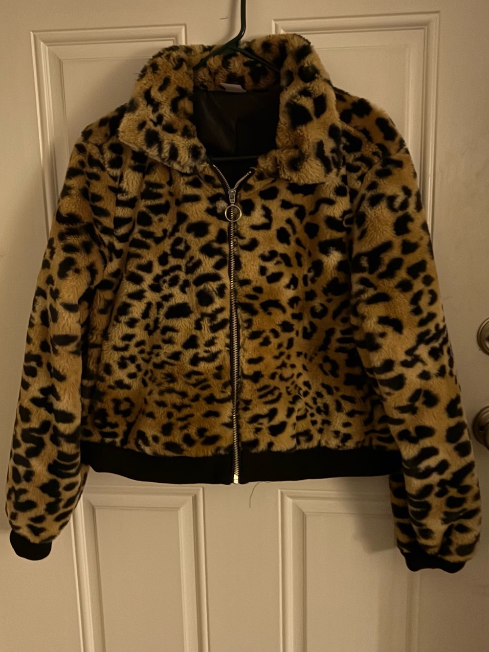 No Boundaries Leopard Print Teddy Jacket - Tan & Black